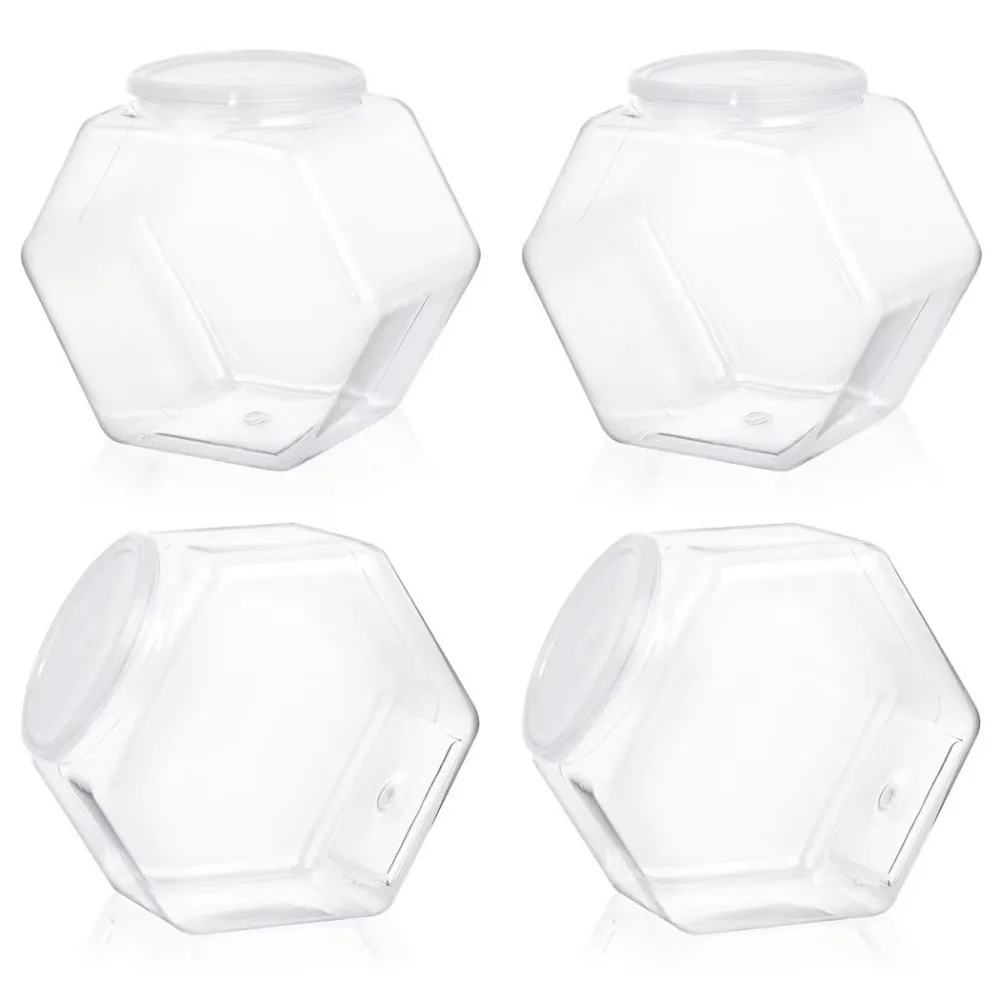 Portable Hexagonal Candy Cookie Jar Plastic with Lid Packaging Jars Reusable Clear Food Storage Container Kitchen Supplies