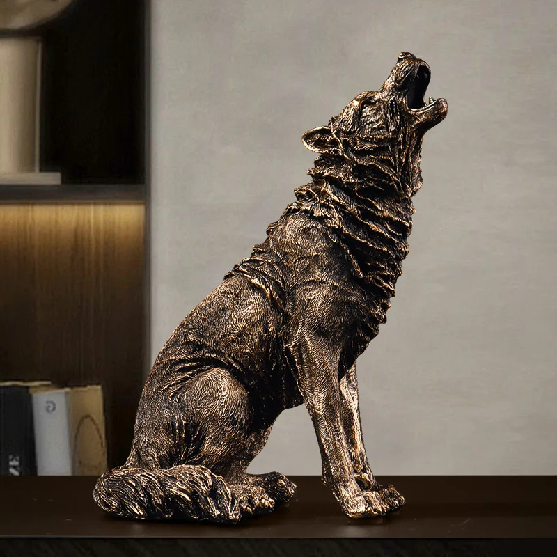 European style home decor resin animal figurine realistic roaring wolf model craft piece living room display window figues new