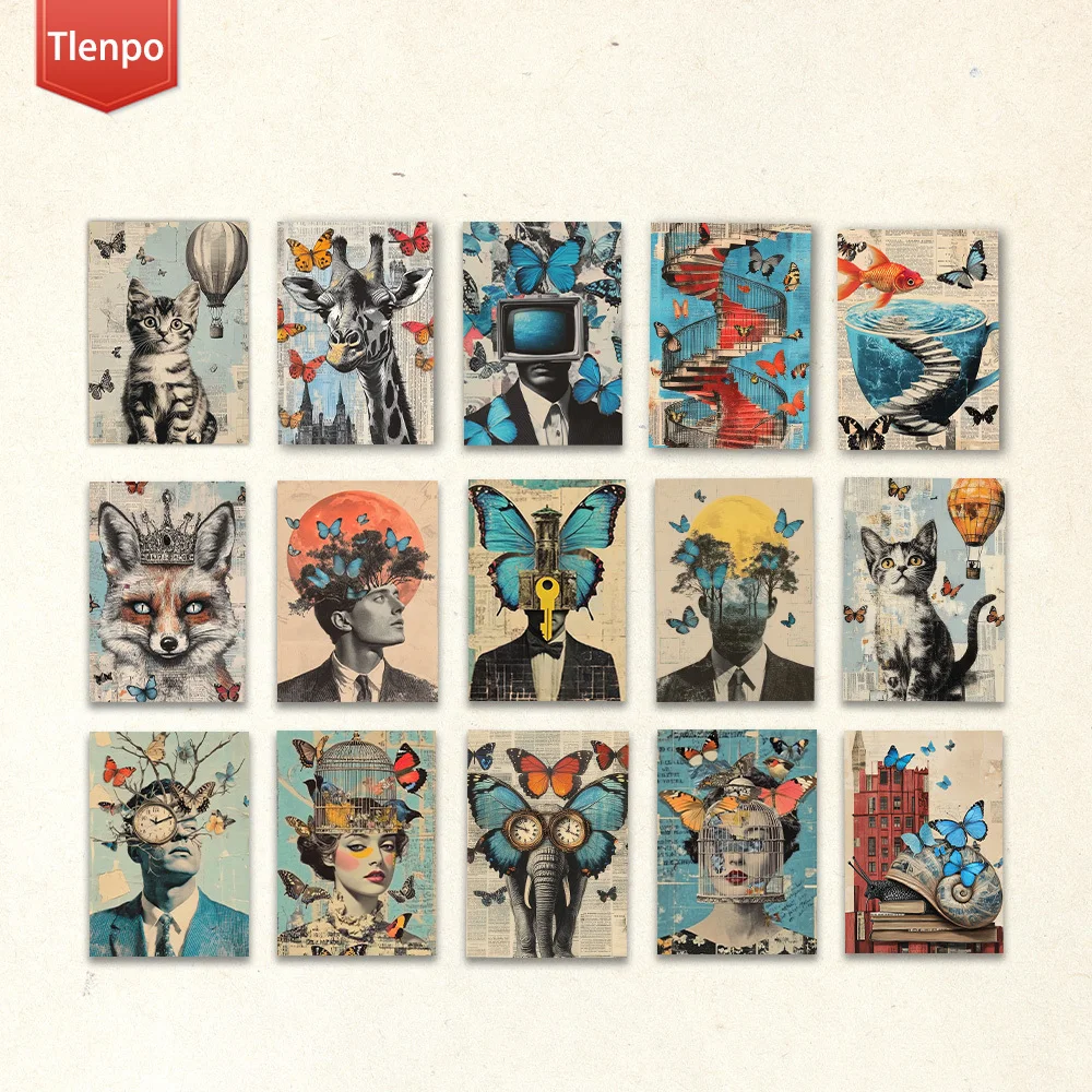 16pcs, retro surrealist postcards, New Year gifts, Christmas gifts, living room decoration, bedroom decoration,high-quality card