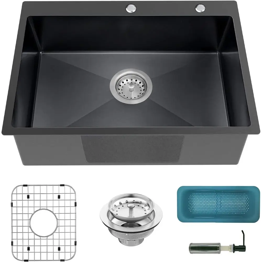 

Черная кухонная мойка, встраиваемая, из нержавеющей стали, 30x22x8 дюймов, с одной чашей, для бара, с аксессуарами: сетка из нержавеющей стали, корзина для мусора, мыльница