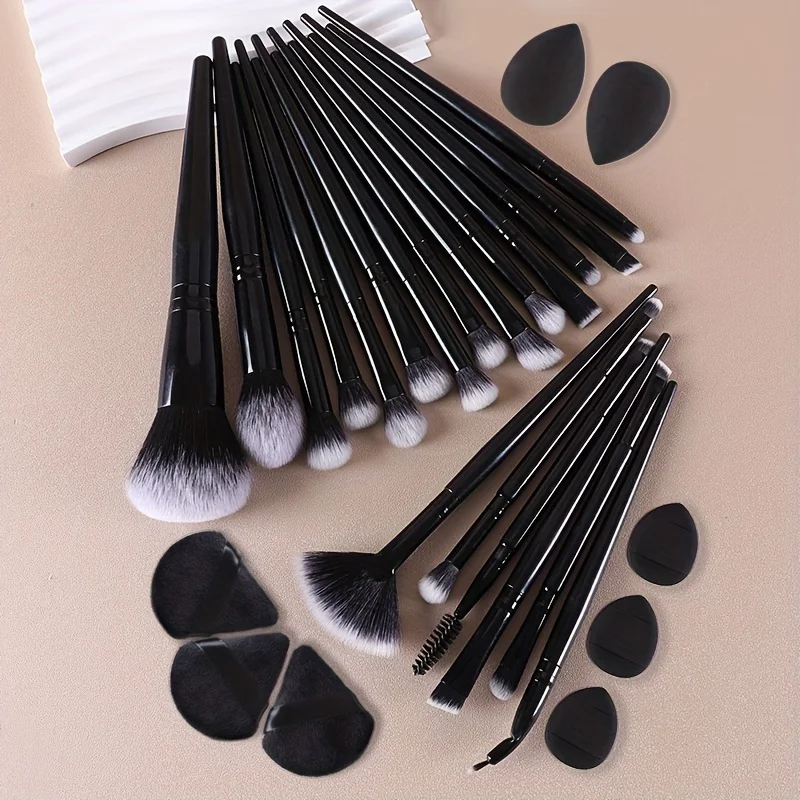 28-teiliges Ultimatives Make-up-Pinsel-Set mit großen Puder-, Rouge-, Kontur-, Foundation-, Concealer- und Lidschatten-Pinseln - Inklusive Wasserspender