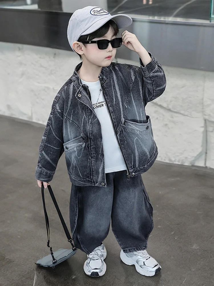 Spring Autumn Outfits Boy Clothing Set Cotton Children Fashion Denim Jacket+Curved Knife Pants 2PCS/Set Casual Kids Suit 2-11Yrs