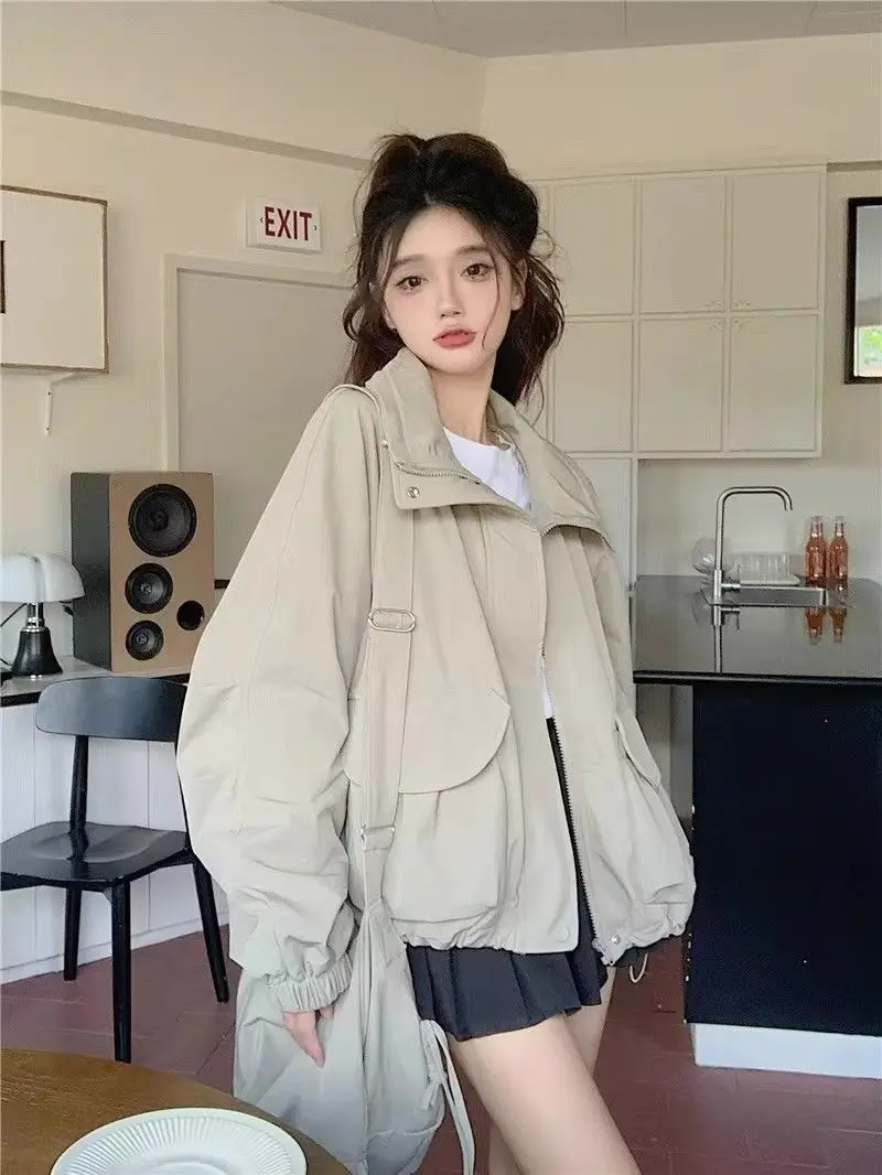 Female Korean Fitting Casual Time American Style Assault Jackets Women's Spring Autumn 2025 New Zipper Workwear Windbreaker Coat