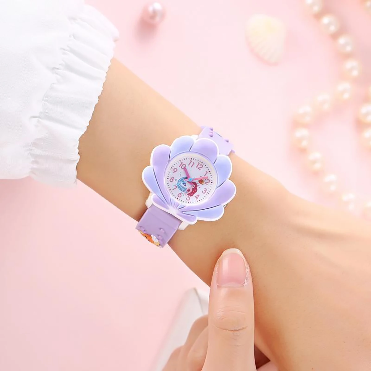 1/2/4pcs-Mermaid 3D Cartoon Shell Watch - Enchanting Colorful Design for Christmas Gifts, Watches, and Bracelets Set for Girls