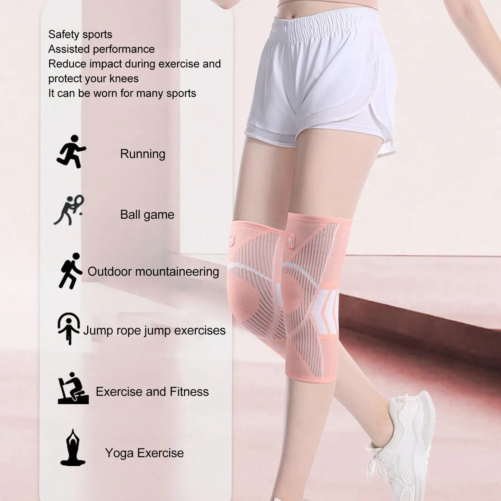 Sports Knee Pads Anti-Slip Pink Nylon Polyurethane Knee Protector for running - 72 bytes