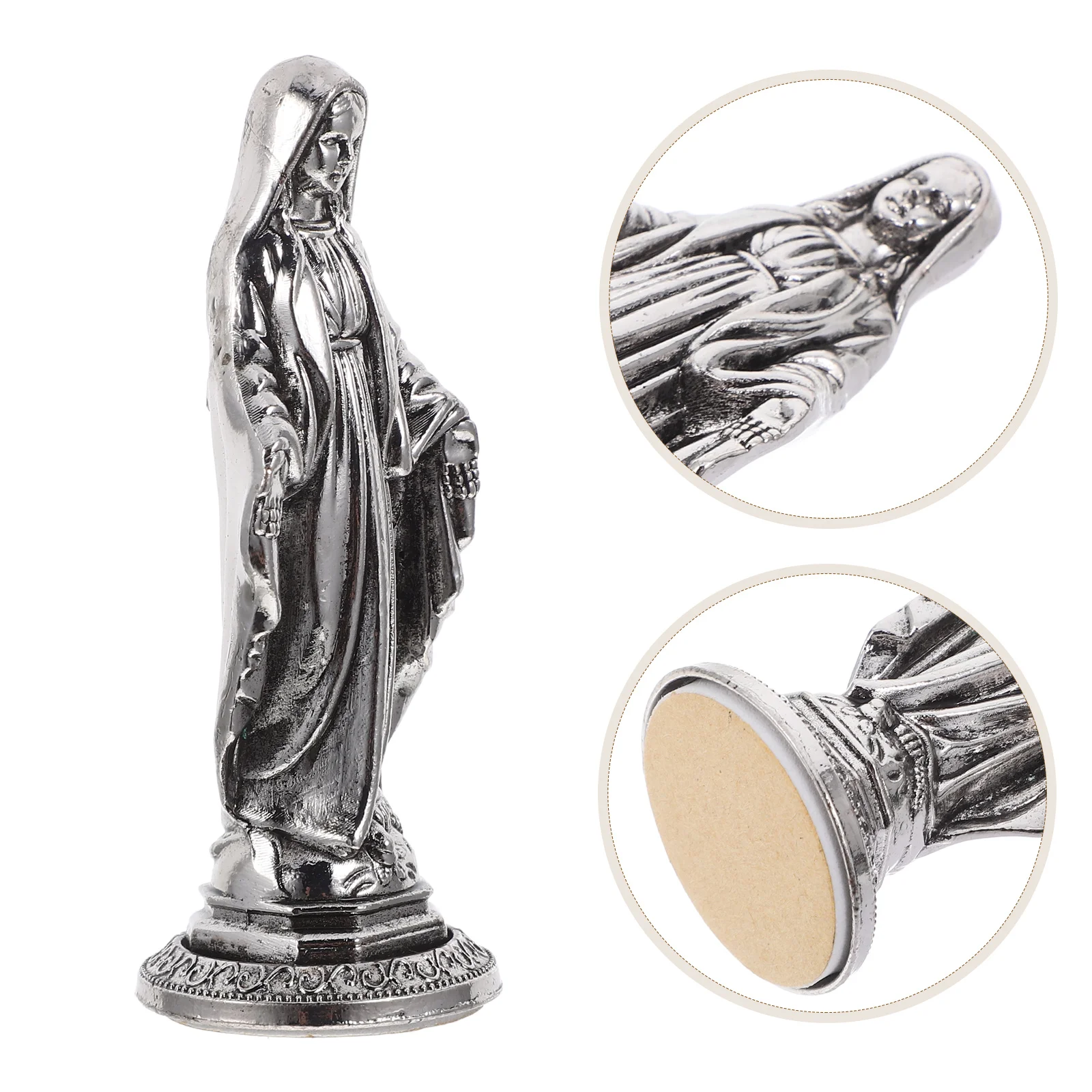

1pc Retro Virgin Mary Statue Alloy Metal Mini Religious Decor Desktop Craft Vintage Inspired Ornament Car Accessory