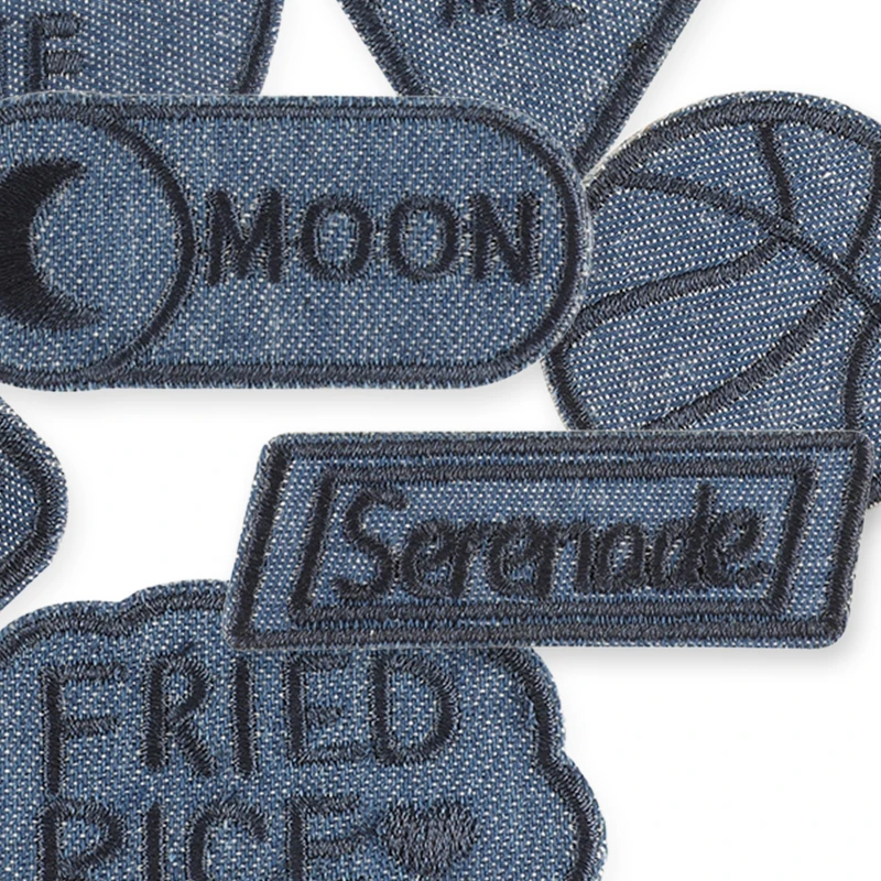 8 Stück selbstklebende Denim-Reparatur-Aufnäher zum Aufbügeln, bestickte Buchstaben-Patches zum Nähen auf Kleidung, Jacken, Aufkleber, DIY, blaue Applikationen, Set – Detail 4