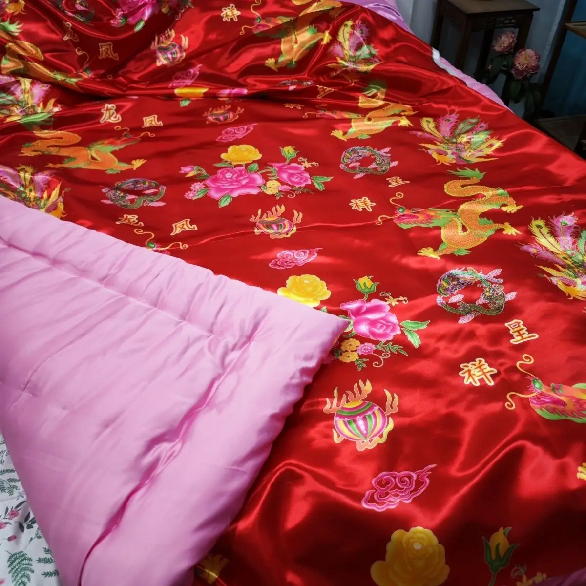 Image 5: Housse de lit en satin de soie brillant, sans remplissage en coton, avec fermeture éclair, imprimé Floral, literie pour la maison