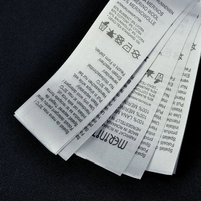 Custom Printed Logo Satin Ribbon Tape Washing Label for Clothing White/Black Satin Care Labels Tags With Wash Instructions