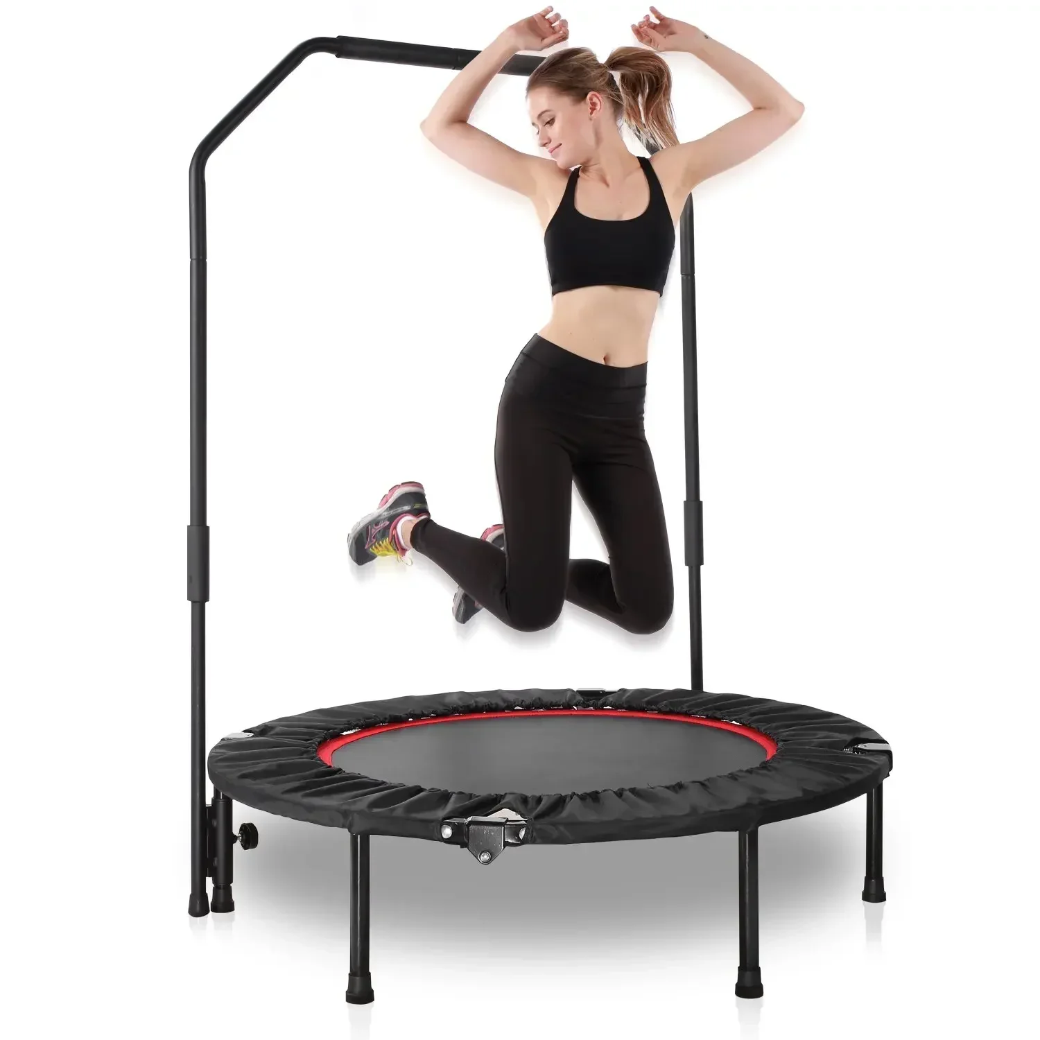 

Trampoline Folding Mini Fitness Indoor Exercise Workout Rebounder 101cm with Adjustable Handle, Workout Max Load 150Kg