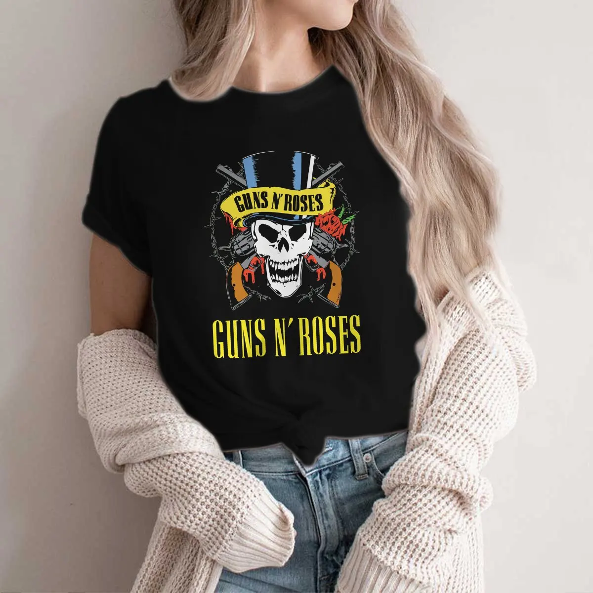 Classic Fashion Polyester TShirts Guns N Rose Heavy Metal Female Graphic Streetwear T Shirt O Neck