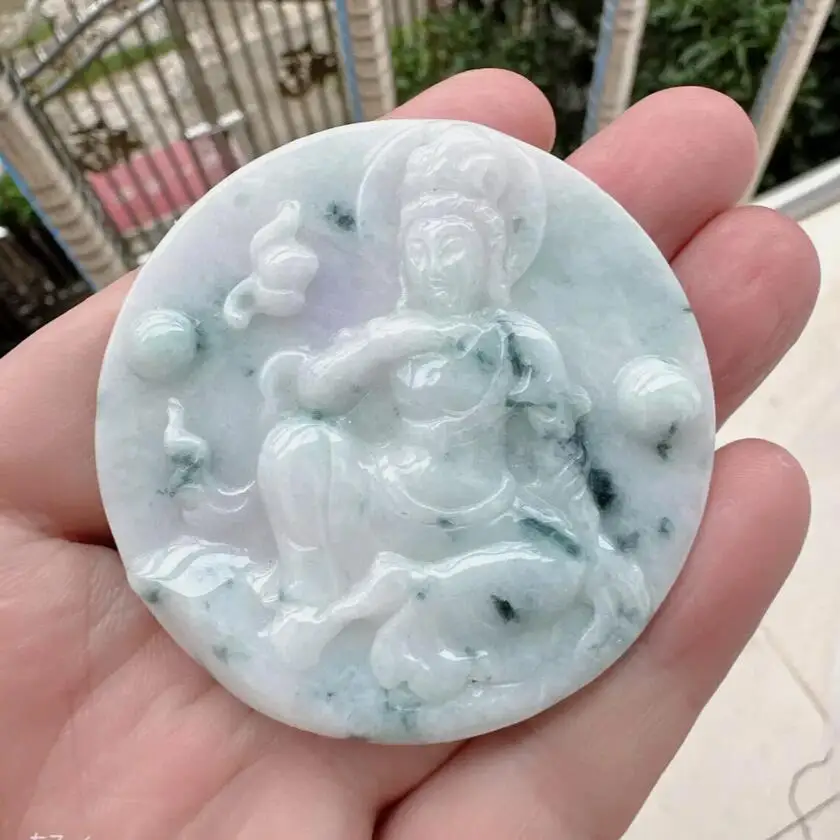 Natural Grade A Green lilac Jadeite Necklace Pendant Avalokitesvara 