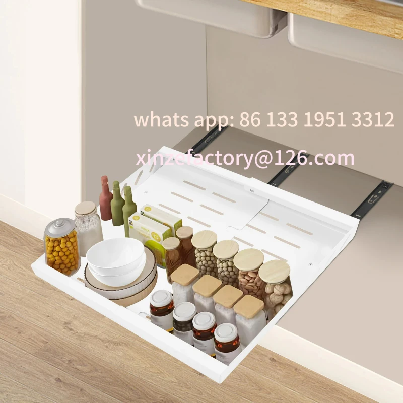 

Customizable Slide-out Cabinet Organizer Pull-out Cabinet Basket Telescopic Drawer for Kitchen Cabinet Single-layer Seasoning