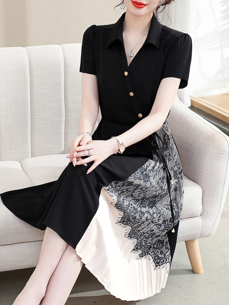 

Ele Midi Summer Dr for Middle-Aged Mothers Faionable Chiffon Women's Clothing Suitable for Ages 40-49 Long Sve