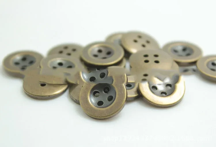 50PCS 10-25mm 4-Holes Buttons Spot Supply Wide Edge Four Eye Bronze Imitation Metal Button Coat Sweater Shirt Button