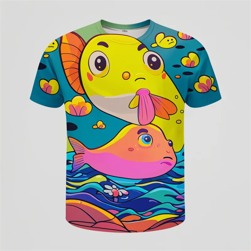 Novelty Fashion Puffer Fish 3D Printed T-shirt Men's Short Sleeve Tee Shirt Woman Clothing Kids Loose Cute Animal Print Y2k Tops