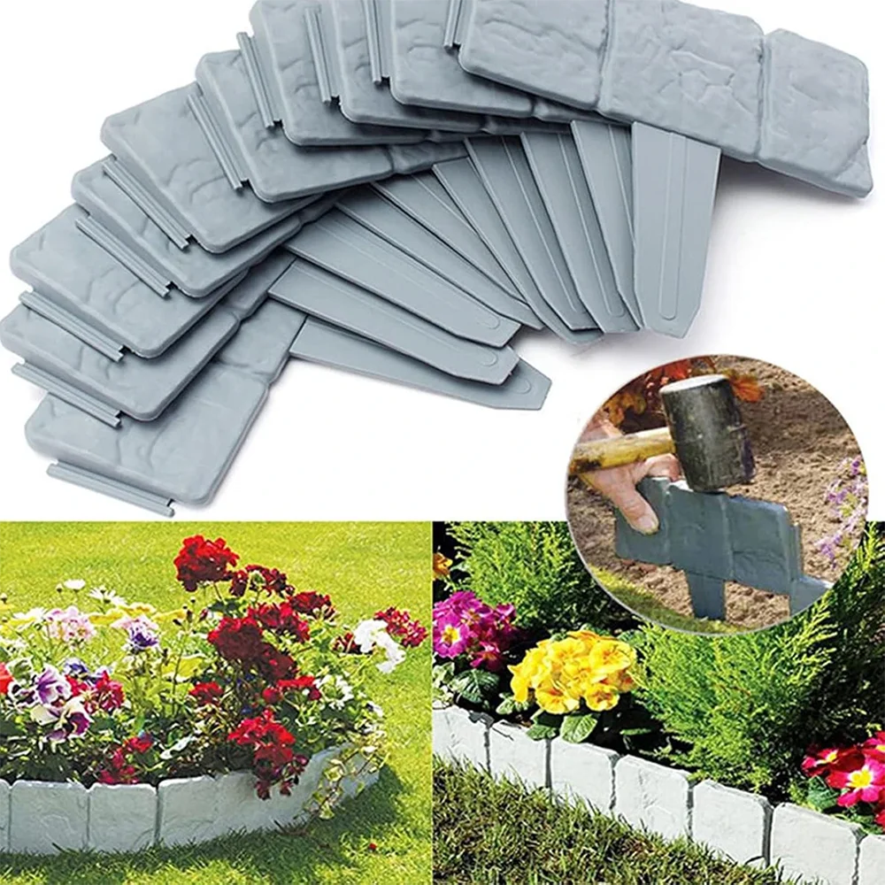 5-10pcs Garden Fence Imitation Stone Plant Support Stake Outdoor Edging Decorative Border DIY Lawn Yard Landscape Plant Fence
