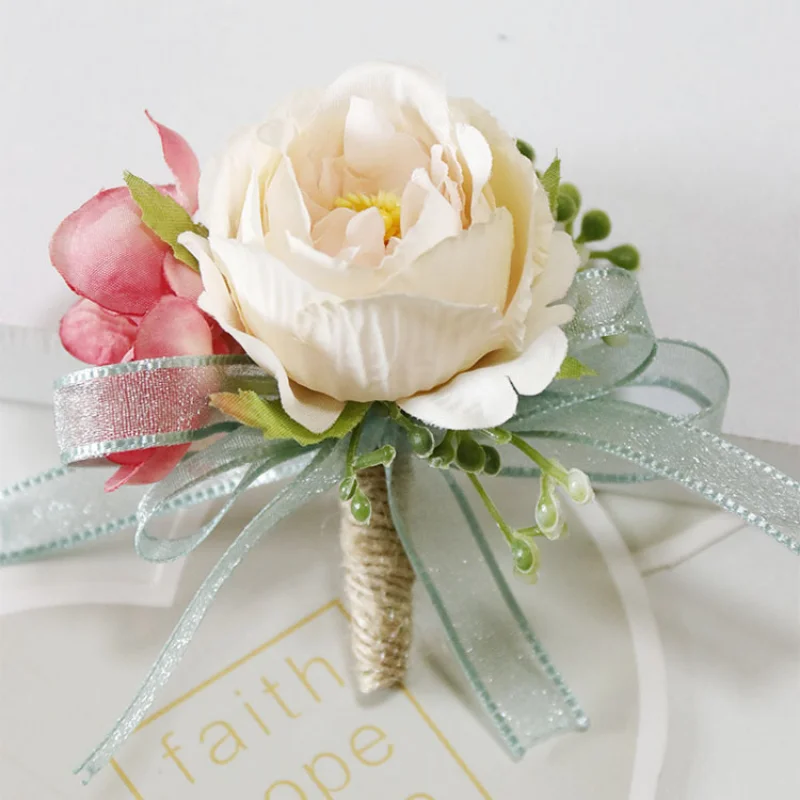 Boutonnières Artificielles Roses, Bracelet de Demoiselle d'Honneur, Fleurs de Poignet, Accessoires de Mariage