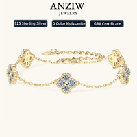 Anizw 2025 New 925 Silver Flower Clover Bracelet Moissanite 3mm for Women 18k Gold Plated Fine Jewelry GRA Certified Lab Diamond