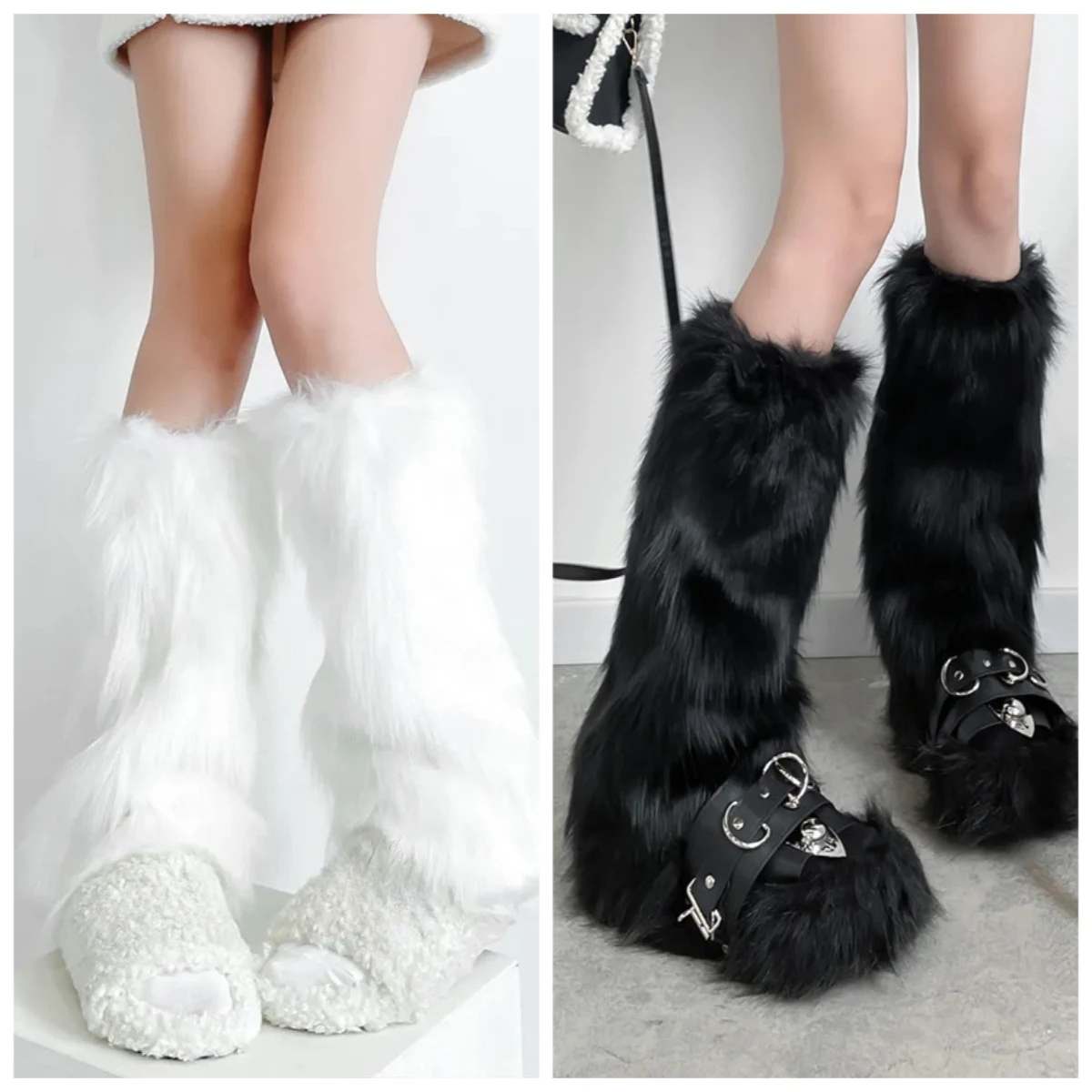 

Women's Faux Fur Boot Cuffs White Short Plush Ankle Socks Cover Winter Fall Shoe Accessories for Boots Cozy Knit Leg Warmers