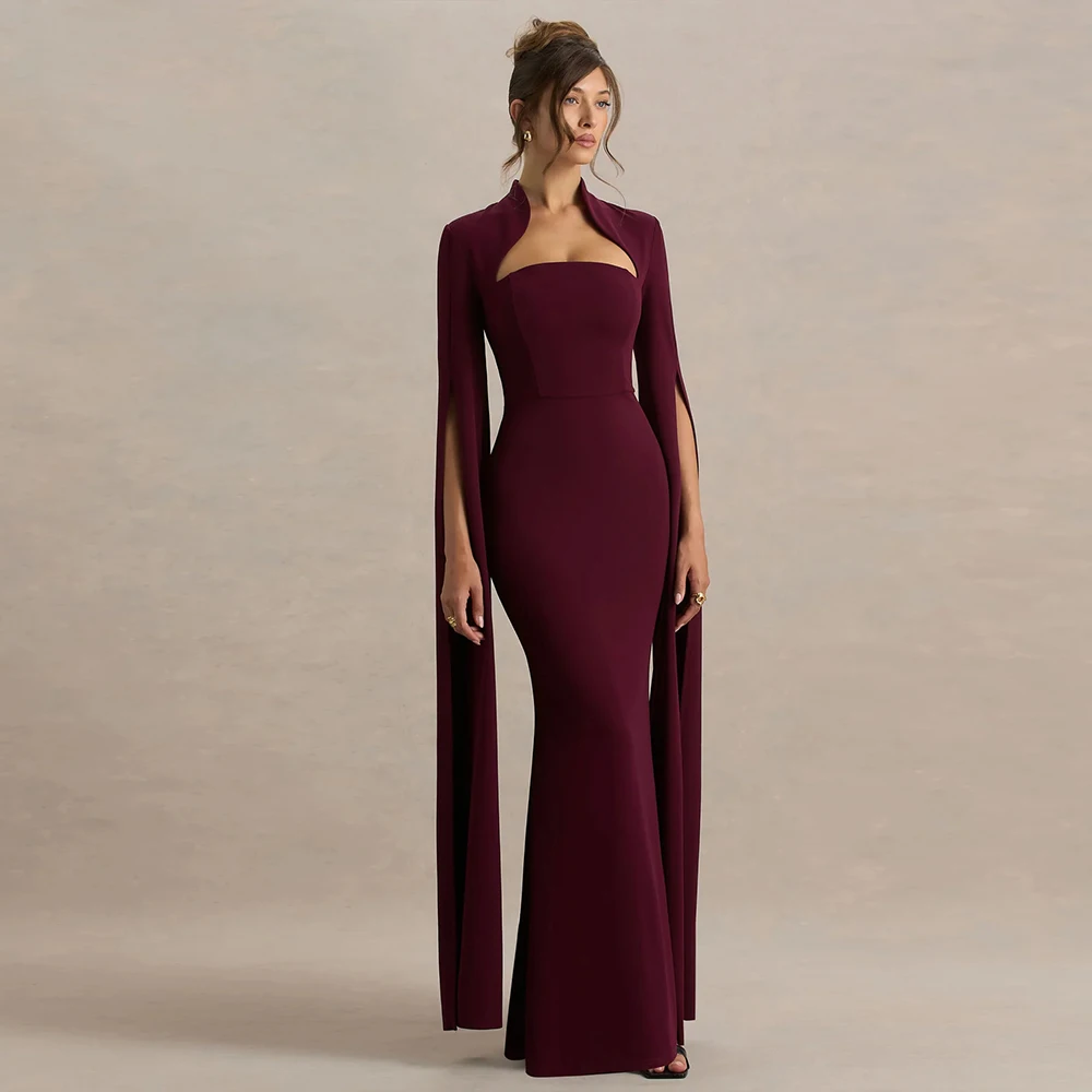 

Customized Mermaid Evening Dresses 2026 with Cap Sleevs Burgundy Square-Neck Maxi Dress Modern Long Elegant Party Gown for Women