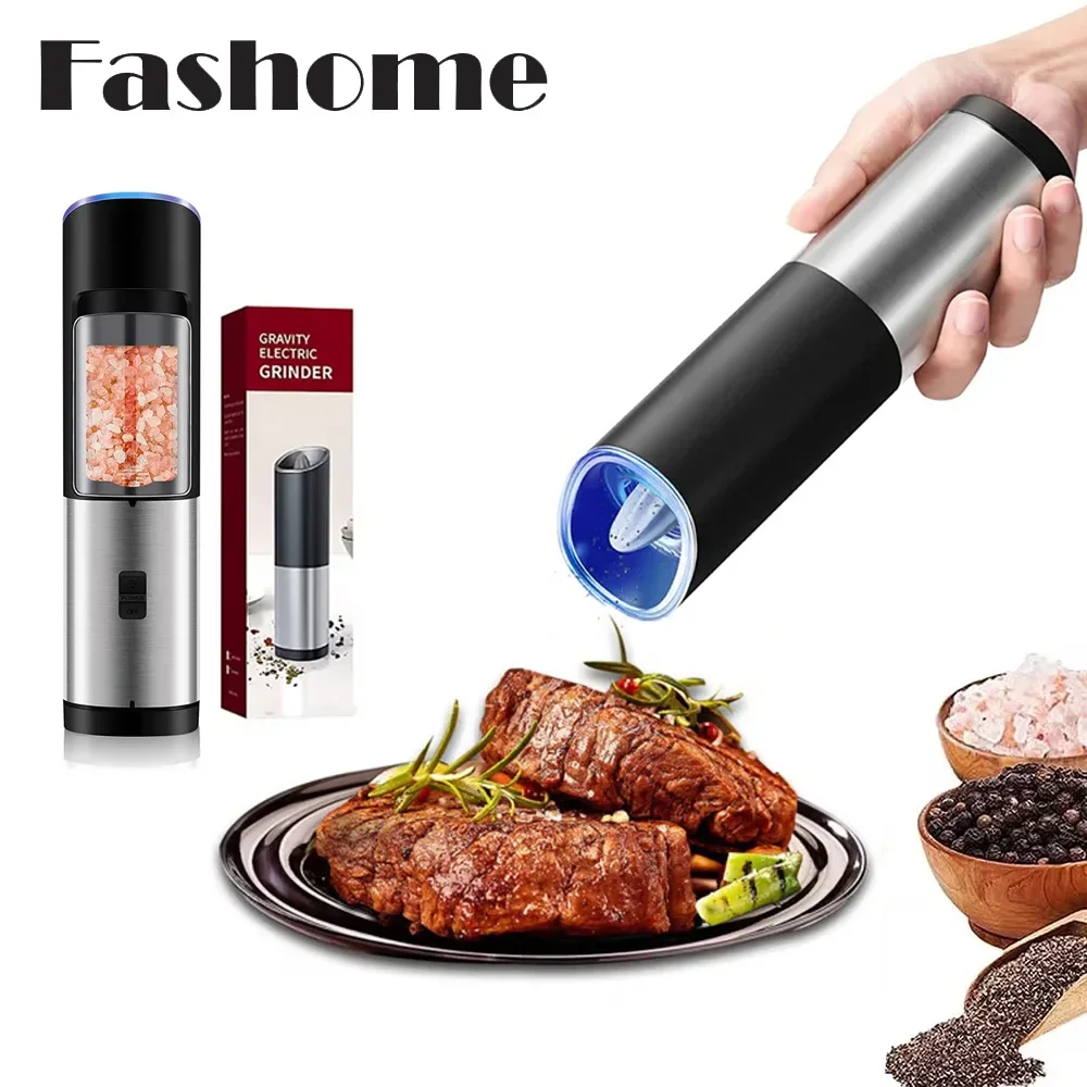 

Kitchen Automatic Grinder With LED Light Spice Mill Battery Operated Adjustable Coarseness Gravity Electric Salt Pepper Grinders