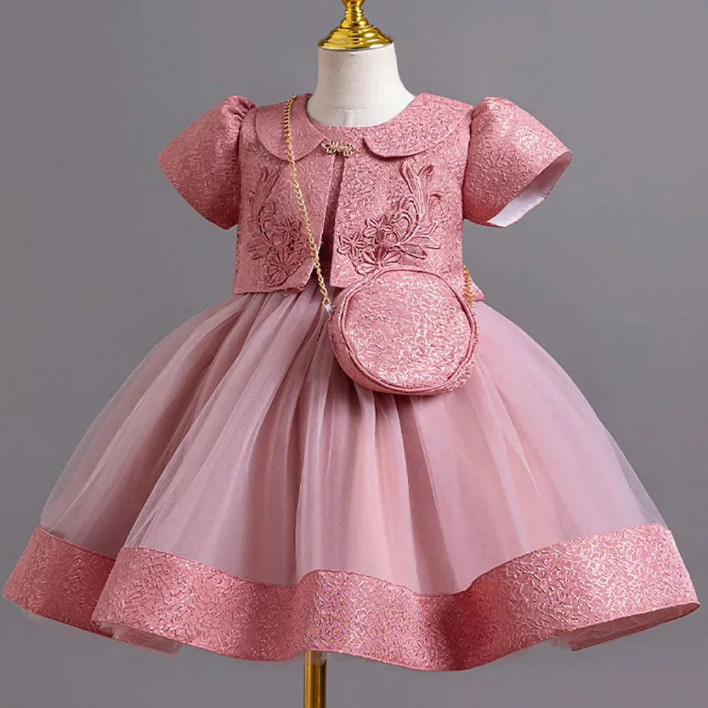 Girls Princess Dress 2 Piece Set Elegant Short Sleeve Children's Birthday Wedding Ball Gown Kids Frocks 3-10 Years