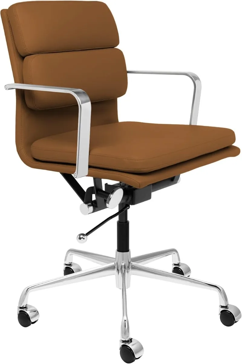 Office Chair - Mid Back Desk Chair with Arm Rest, Swivel & Cushion Availability, Made of Faux Leather, Brown, Computer Chair