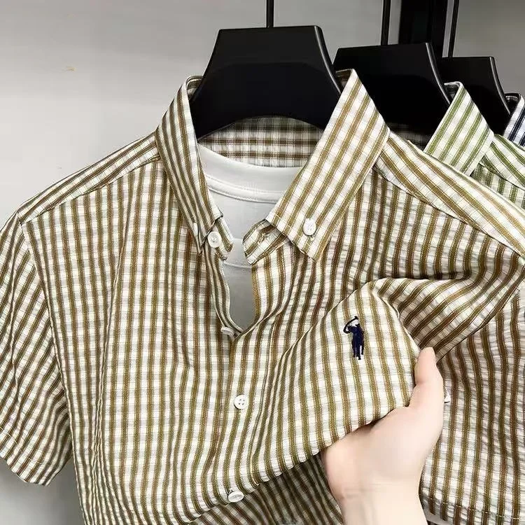 

Мужская рубашка в клетку с коротким рукавом из чистого хлопка, повседневная, свободного кроя, летняя, больших размеров, дышащая, для отдыха, хлопковая, для активного отдыха.