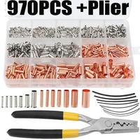 970pcs Copper Connecting Pipe Wire Joint Mall Copper Tube Terminal Cable Lug  Kit With Heat Shrink Tube Plier