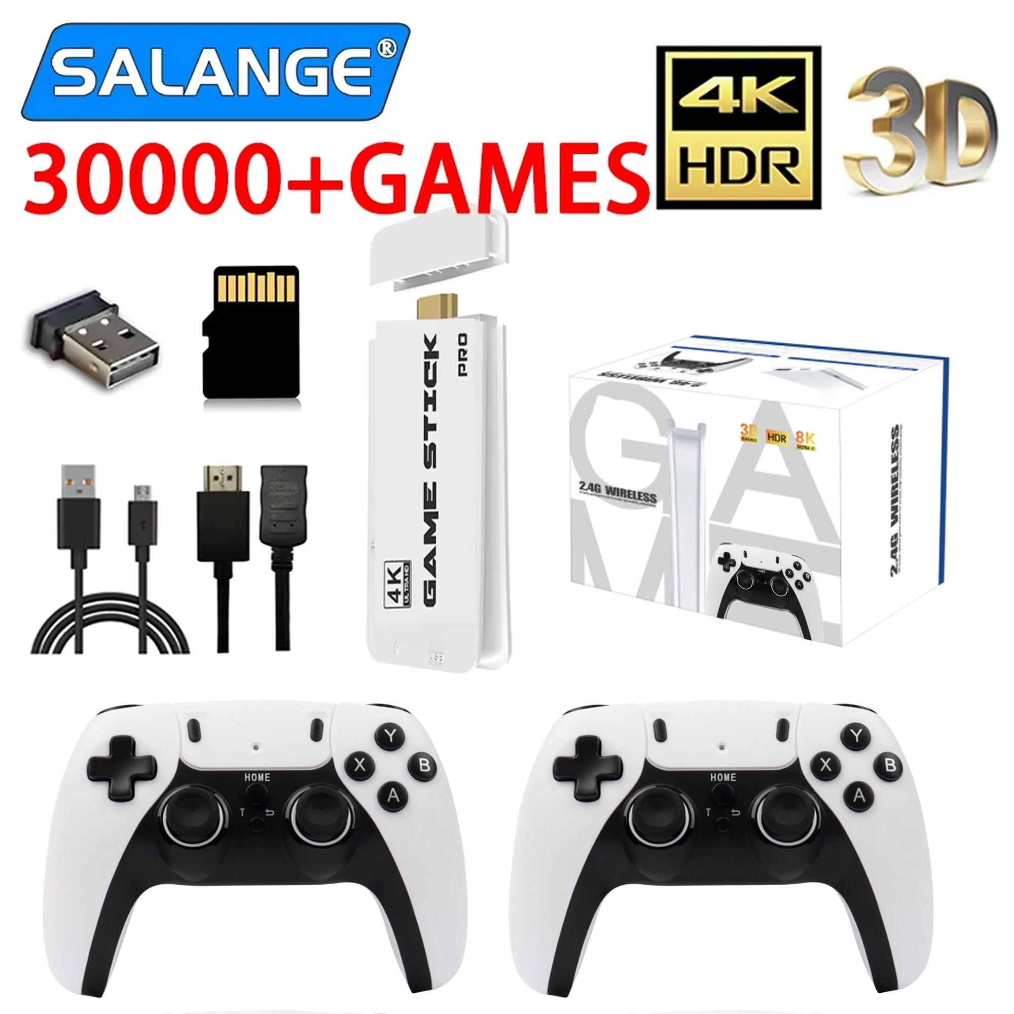 4K Pro Game Stick 64G 30000 + คอนโซลวิดีโอเกม 2.4G Wireless Controller 4K เกมย้อนยุค TV Stick Retro เกมคลาสสิก