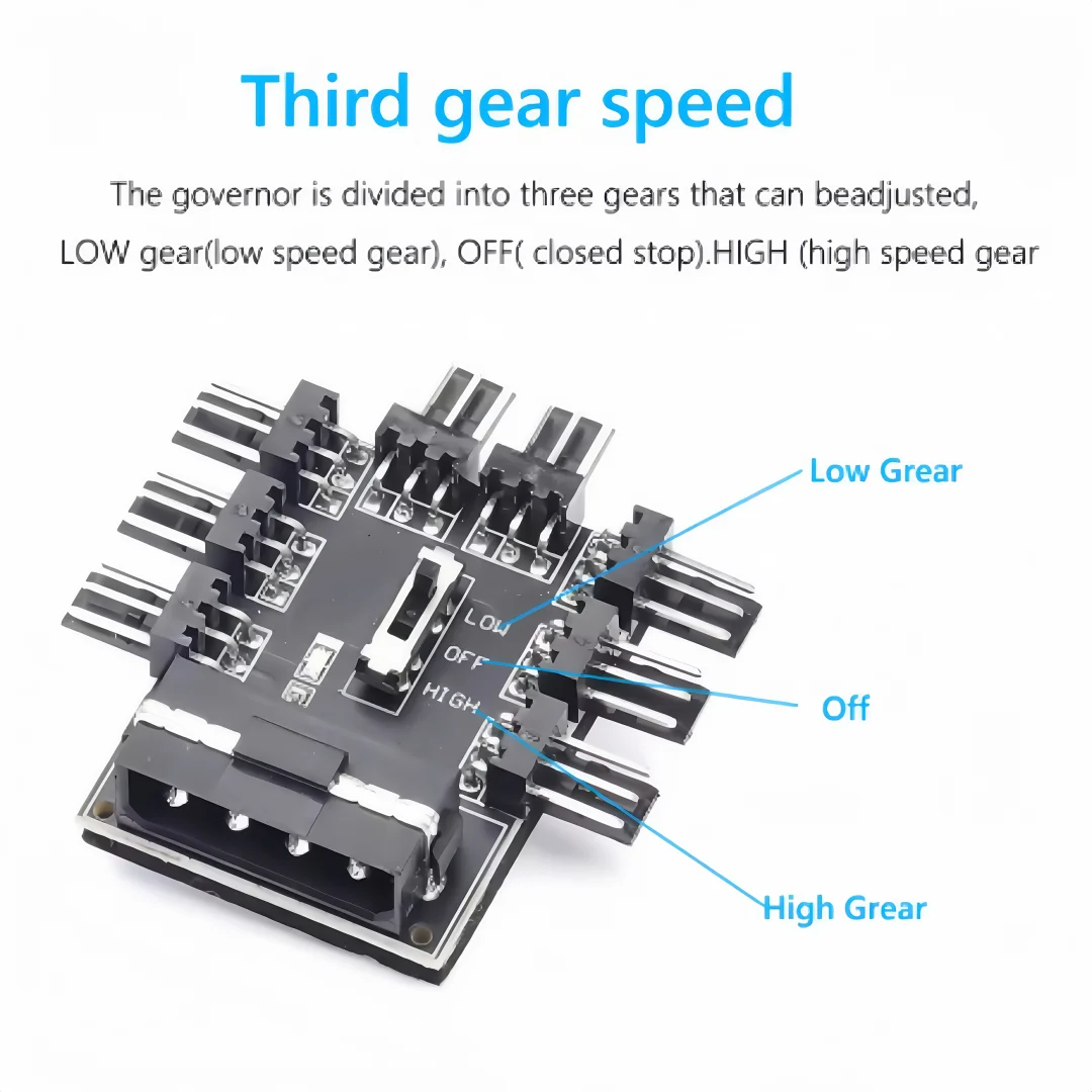 12V SATA/4PIN 1 to 8 3-pin power socket PCB adapter/splitter/cooling fan hub, 2-level speed control, PC computer IDE Molex.