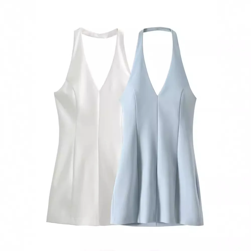 Mini Halter Jurk Mode Zomer Jurken 2024 Vrouwen V-Hals Mouwloze, Backless Slim-Fit Jurk Luxe Dames Elegante Jurk