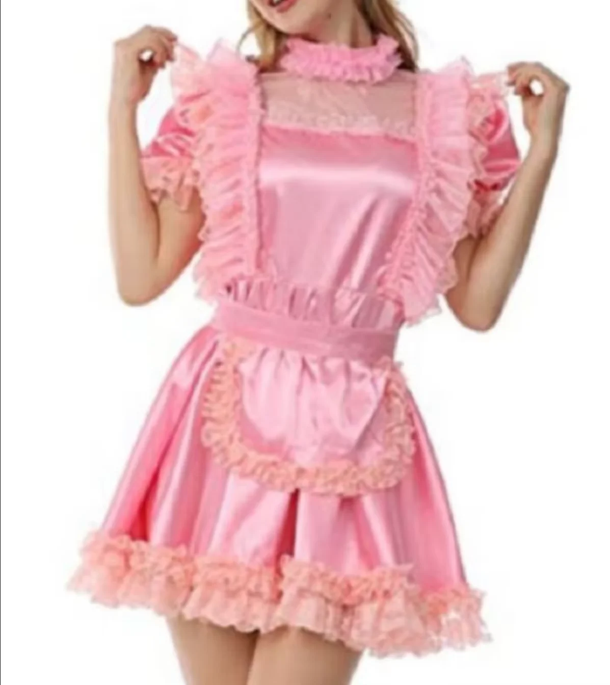 

The Best-selling Adult Halloween Parties and Daily Unisex Baby Pink Satin Girls' Clothing Adult Little Girls' Cross Dressing