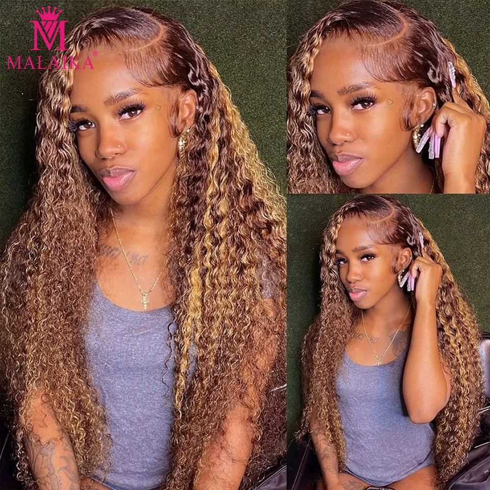 1BT30 Brown Deep Wave Lace Frontal Wig 13x4 Hd Transparent Curly Lace Front Wigs For Women Colored Water Wave Human Hair Wigs