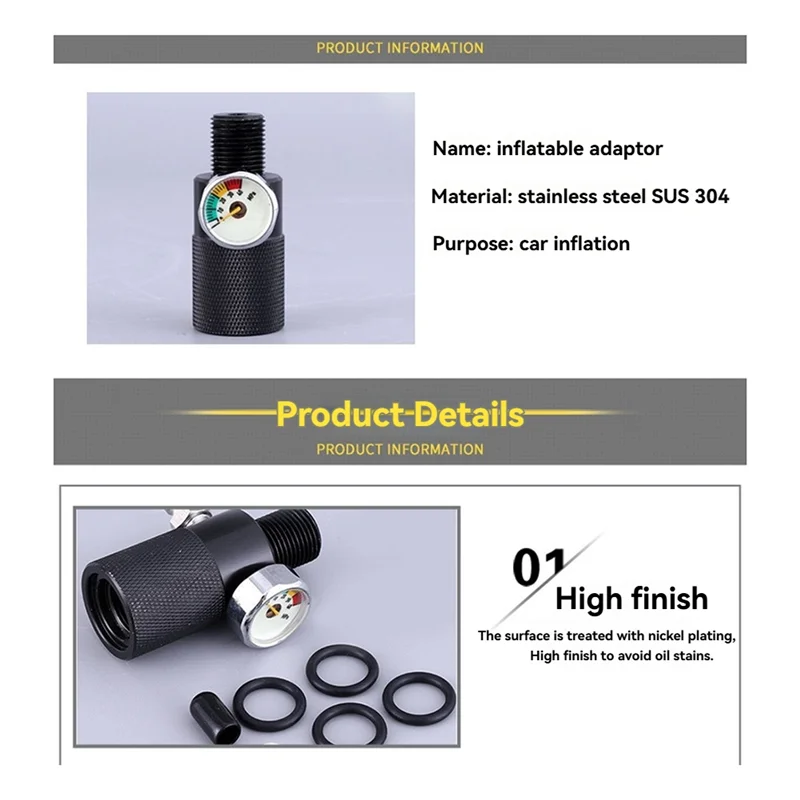 ABKU-High Pressure Gas Bottle Valve Adapter Inflatable Adapter Pressure Gauge Inflatable Adapter Double-Hole Pressure Valve