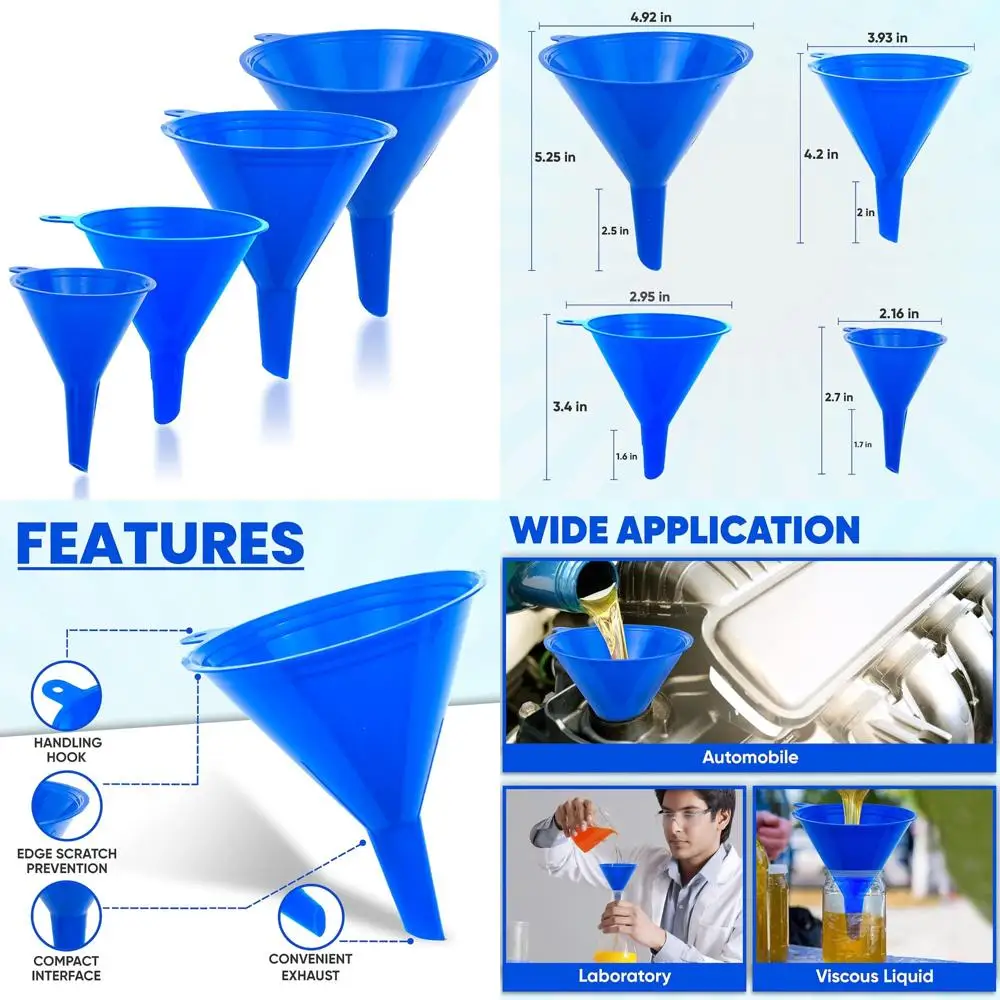 

funnel 4-pack funnels for kitchen use filling bottles - food-grade plastic, funnels for automotive use, mess-free filling, funne