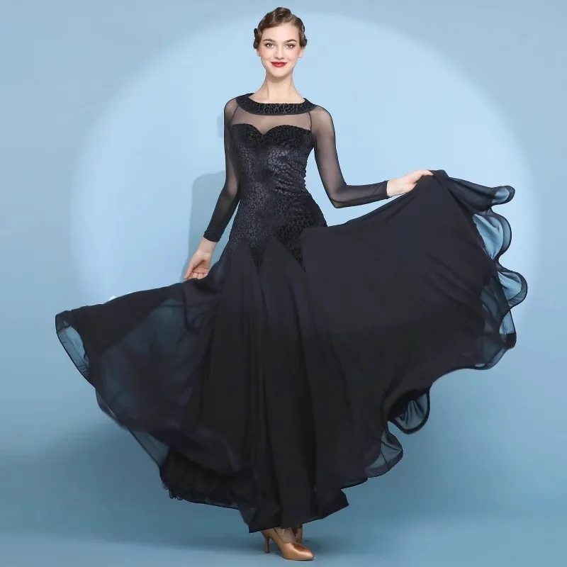 Customized Tango Velvet Ballroom Dance Costume Modern Dance Dress Waltz Big Swing Skirt