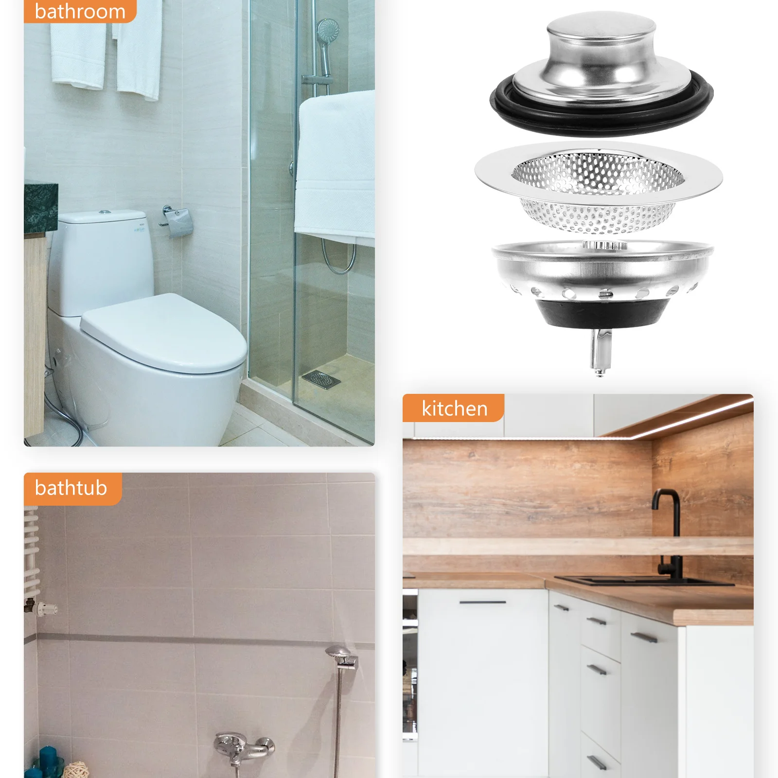 

1Set Kitchen Sink Strainer Stainless Steel Drain Filter High Durability Anti-Clogging Strainer for Sink Bathtub Bathroom