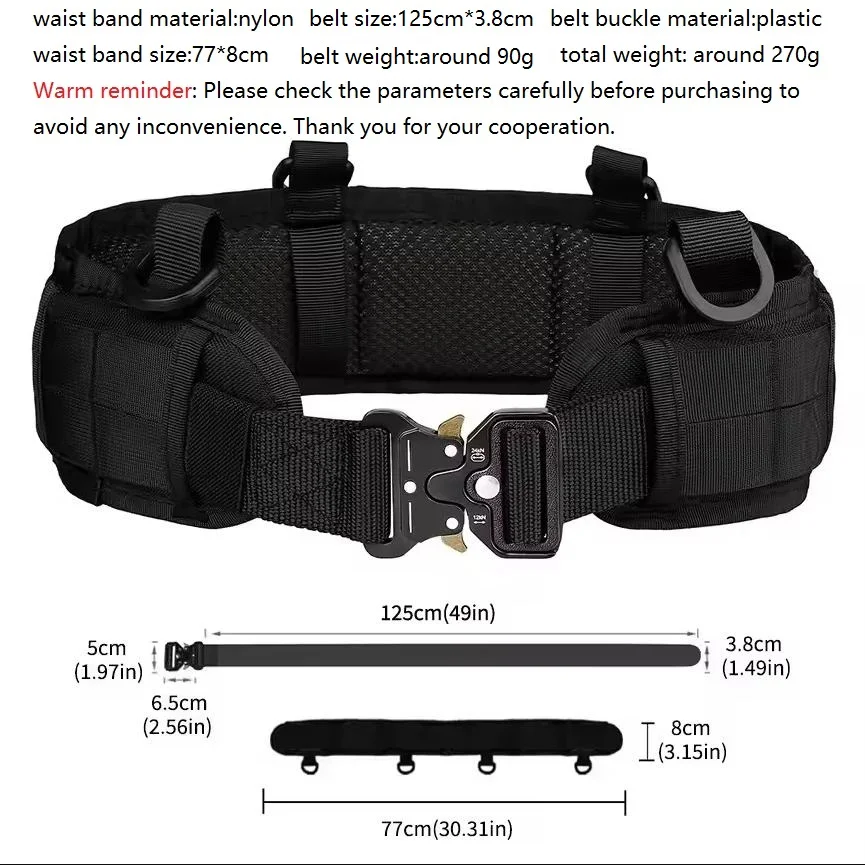 2025 pacote de cinto tático multifuncional, cinto de lona de treinamento ao ar livre pacote de cintura de náilon molle almofada de cintura