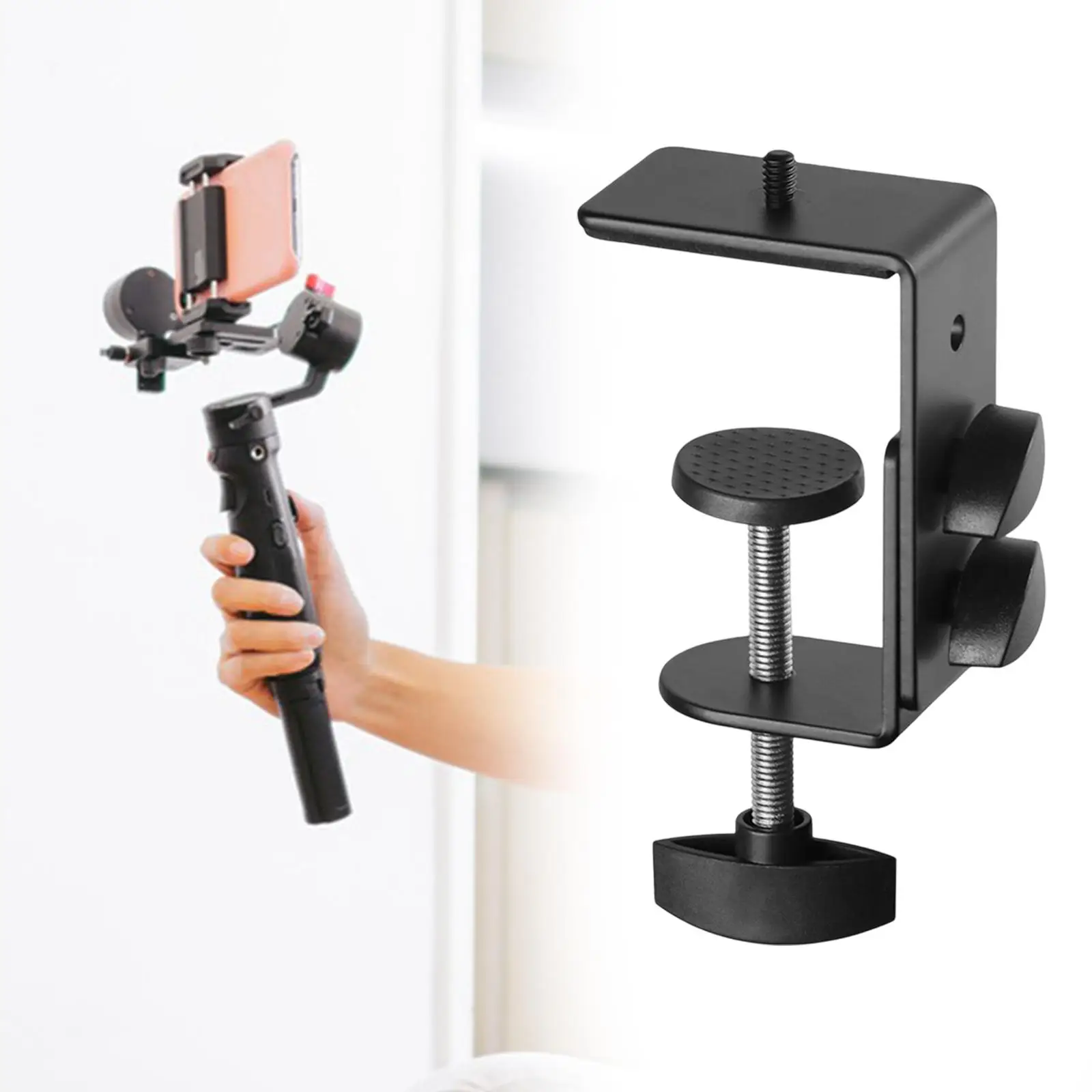 Adjustable Work Surface Mounting Bracket Desk Clamp 1/4-Inch Thread Base Stand Mounting Accessory  for Video Shelves Light Stand