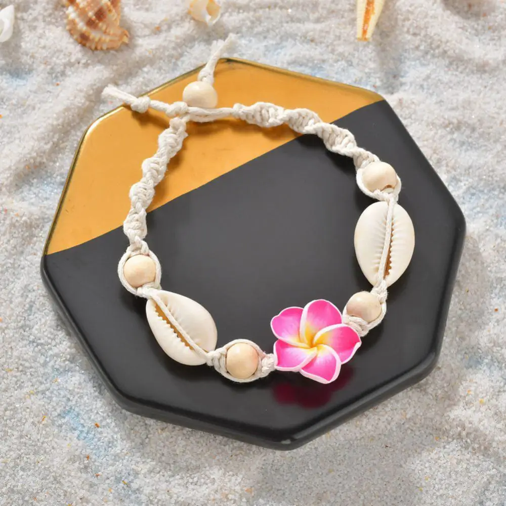 Frangipani Bohemia Shell Chain Anklet Women Anklets Clay Shell Flower Sea Beads Anklet Foot Chain Women Barefoot Ankle Bracelet