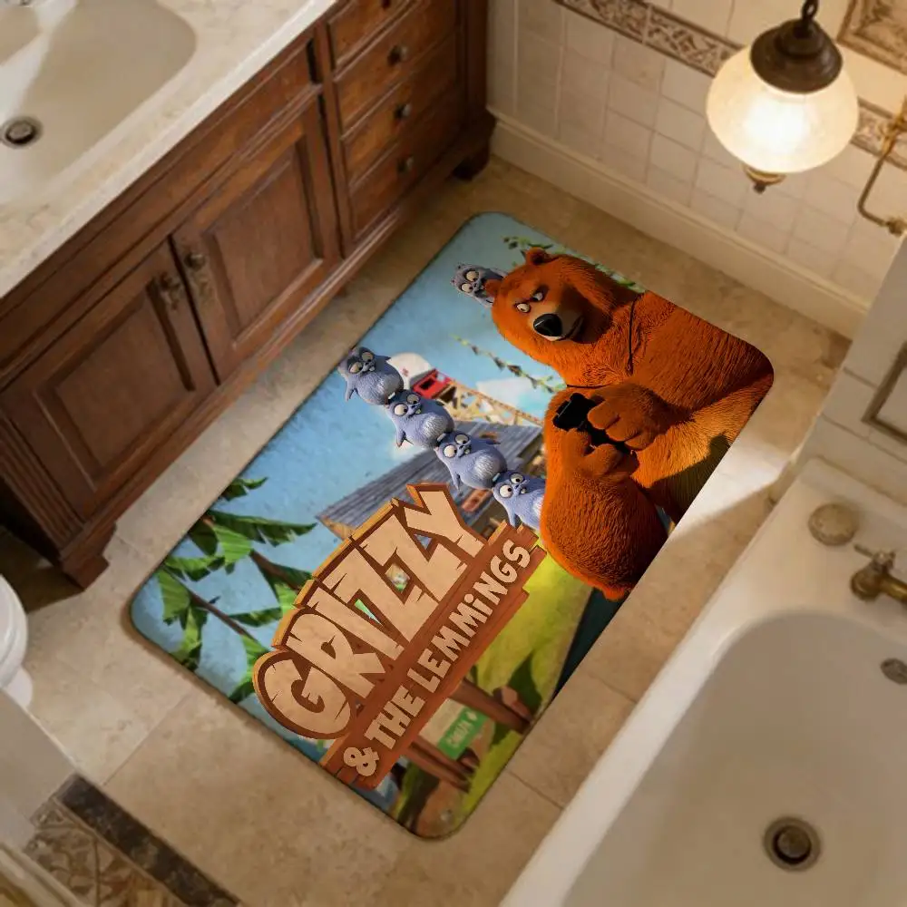 Anime Grizzy And The Lemmings Door Mat Washable Non-Slip Living Room Sofa Chairs Area Mat Kitchen Doormat Area Rug