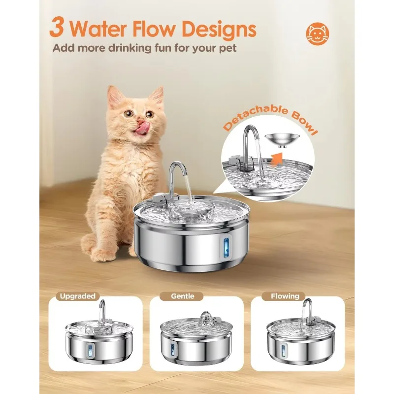 Cat Fountain 3.2 L/108 oz Upgraded Stainless Steel Pet Fountain Cat Drinking Automatic Cat Water Bowl Dispenser