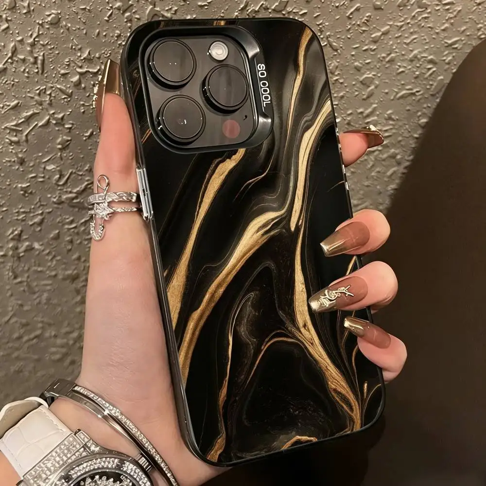 Marble Art Black Gold Phone Case For iPhone 17,16,15,14,13,12,11 Plus,Pro Max,XS,Colorful Silver Phone case Funda Cover