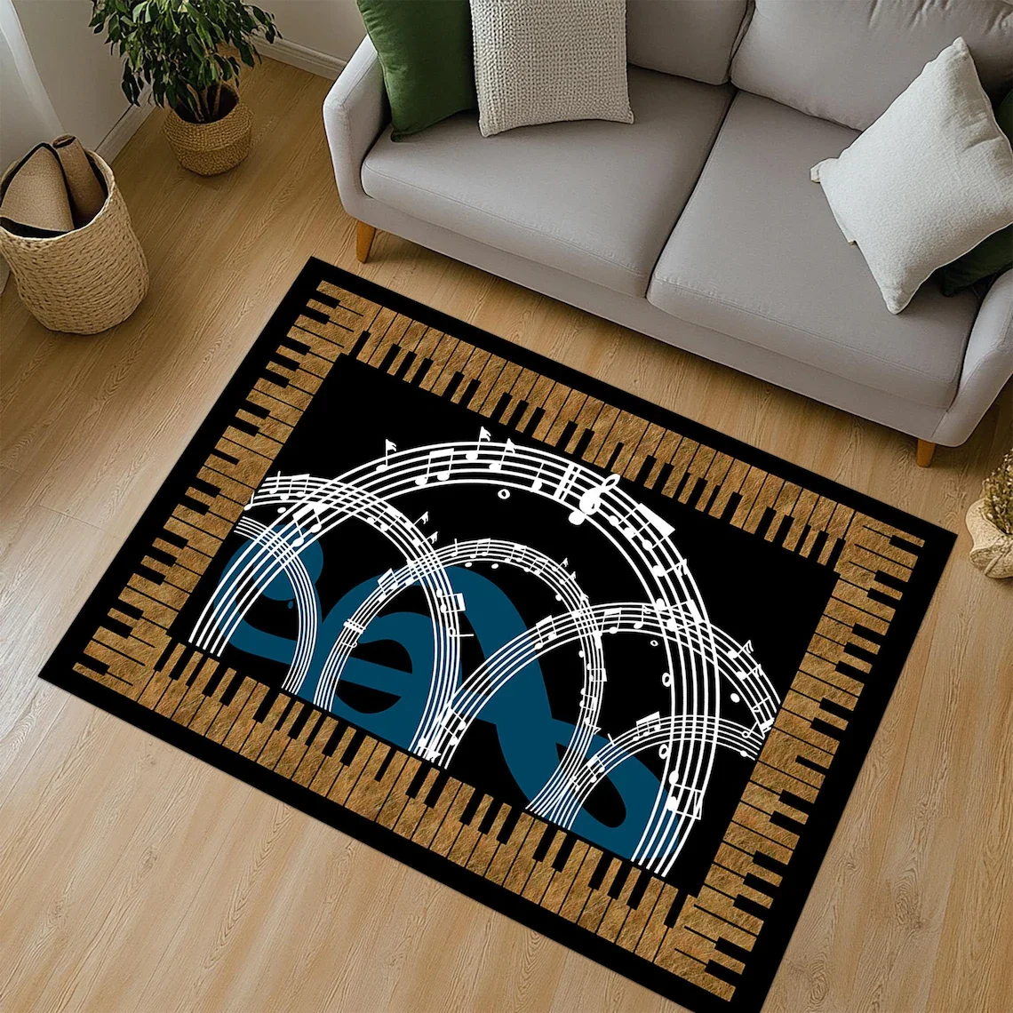 Music Notes Piano  Area Rug Washable Carpet for Bedroom Living Room Kitchen Entrance Non Slip Carpets