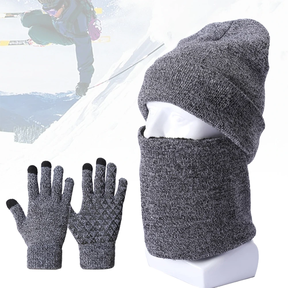 

3 Pieces Knitted Warm Beanie Scarf Gloves Set Long Time Durable Soft Breathable Outdoor Winter Fashion Matching Hat Gloves Keeps