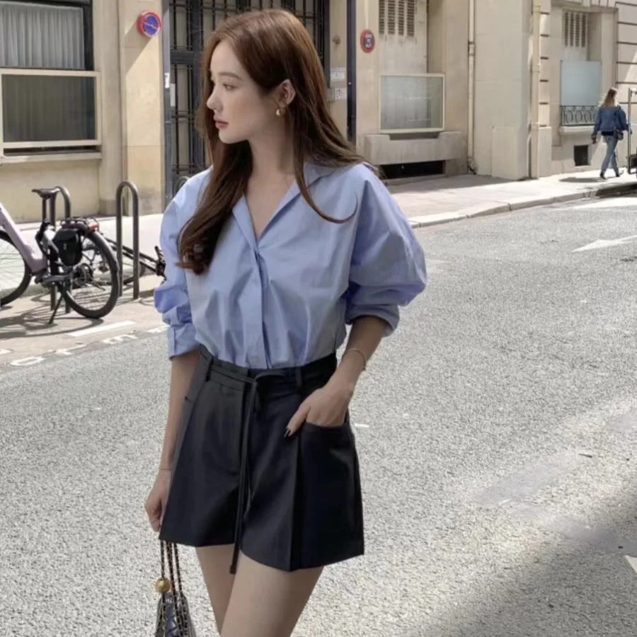 Long Sleeve Pure Color Shirt with Buttoned Collar Versatile for All Occasions Women's Fashion Spring Collection Chinese Design
