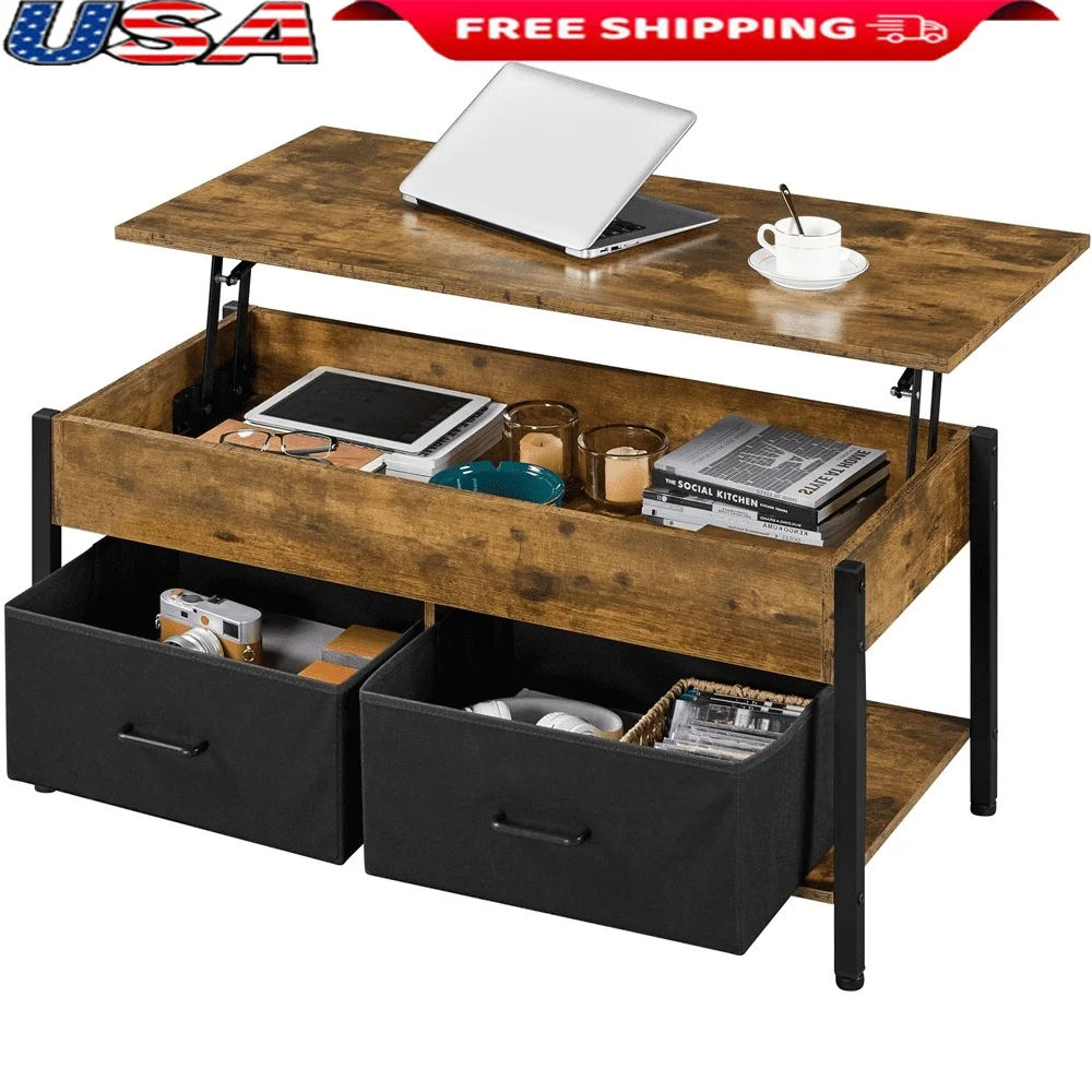 

Журнальный столик с подъемным верхом и корзинами для хранения, коричневый, стальной каркас из МДФ, современный дизайн, удобство для гостиной