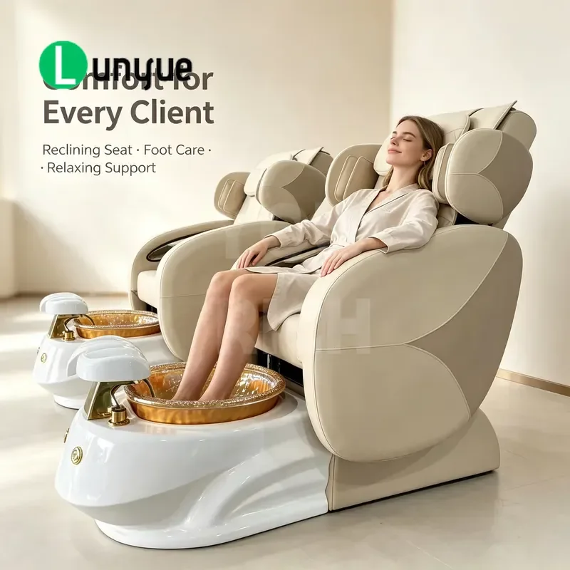 Electric Foot Massage Chair Recumbent Spa Beauty Chair with Glass Foot Basin Relaxing Pedicure Furniture for Home Use
